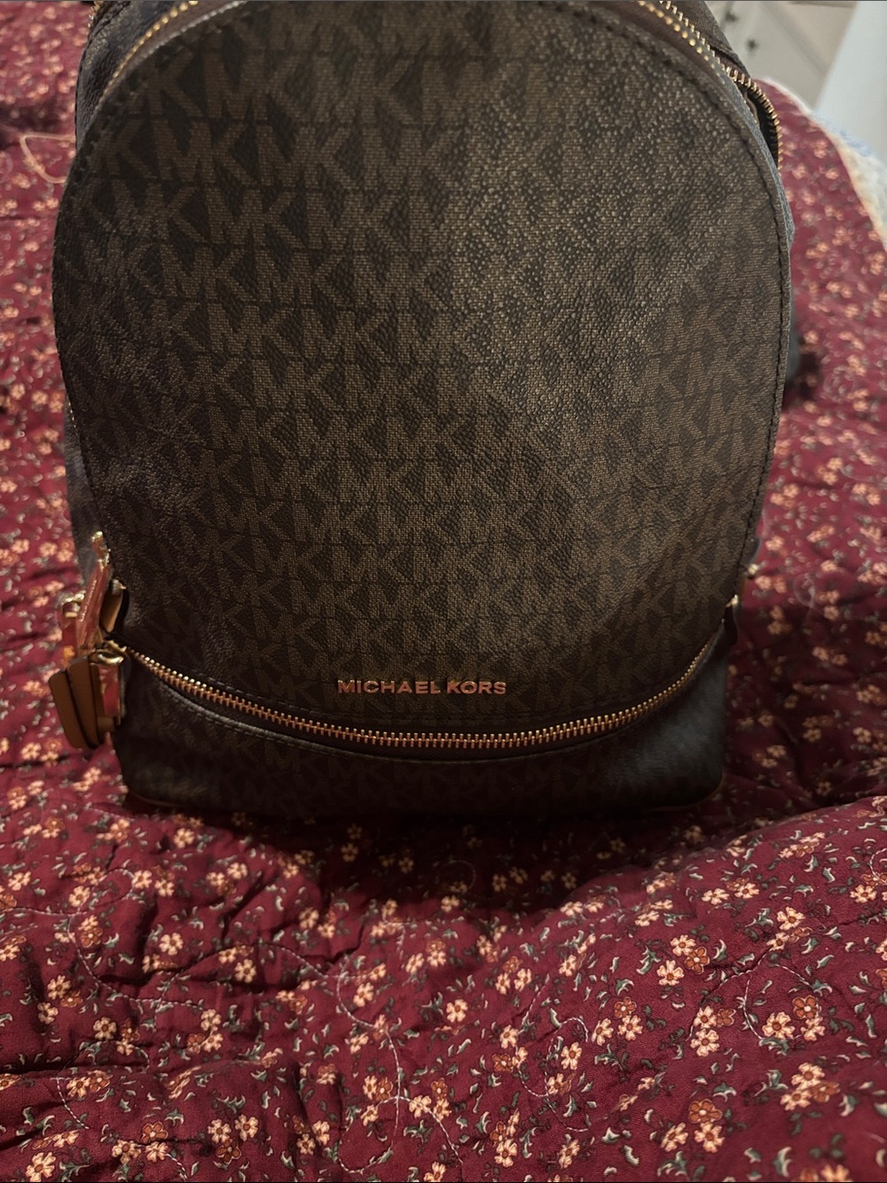 Michael Kors Dark Brown Logo Mini Backpack with Gold Hardware
